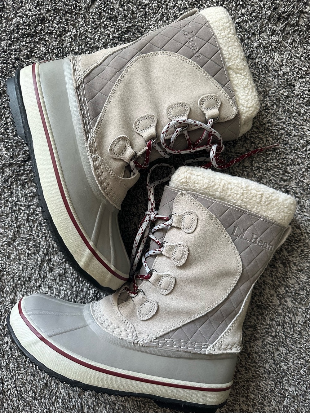 L.L. BEAN Suede Lace Up Snow Boots Felt Lined Women's Size 6 Winter Boots